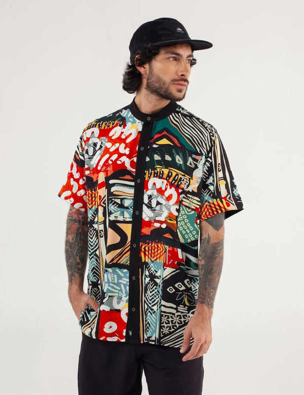 Roots Neru Black Multicolor Men's Collar Shirt