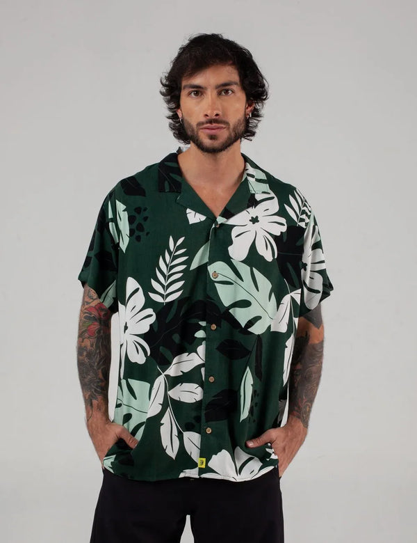 Monstera Men's Jade Green Short Sleeve Sport Collar Shirt