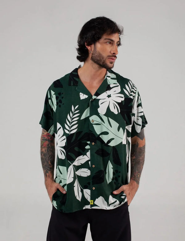 Monstera Men's Jade Green Short Sleeve Sport Collar Shirt