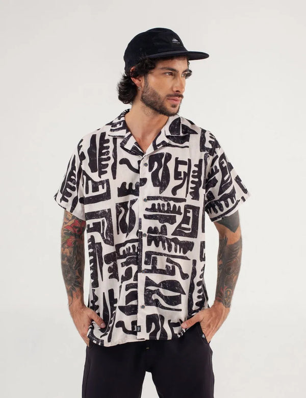 Short Sleeve Sport Collar Shirt Copto Black + Blush Pink Men