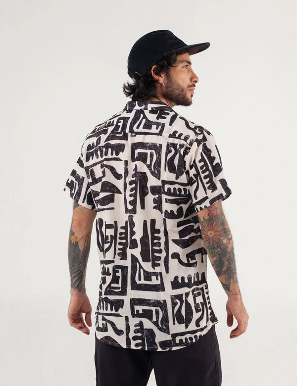 Short Sleeve Sport Collar Shirt Copto Black + Blush Pink Men