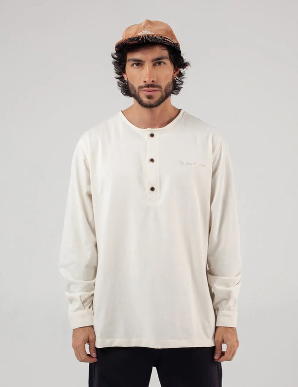 Sage Men's  Ecru Long Sleeve Sport Collar Shirt