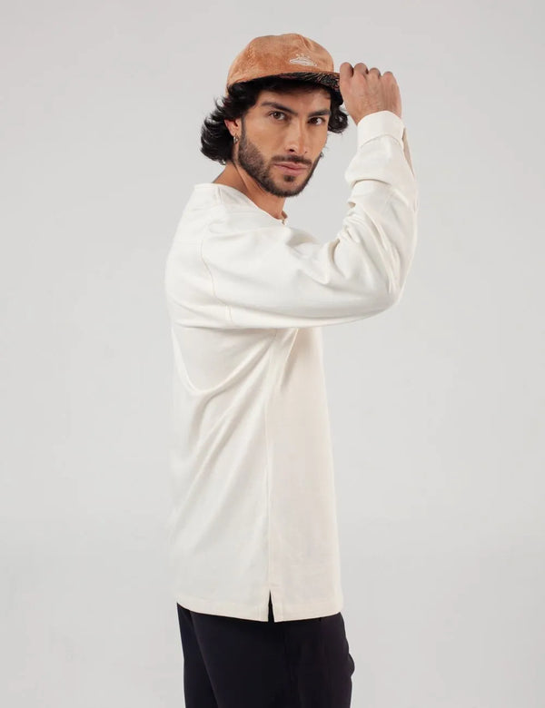 Sage Men's  Ecru Long Sleeve Sport Collar Shirt