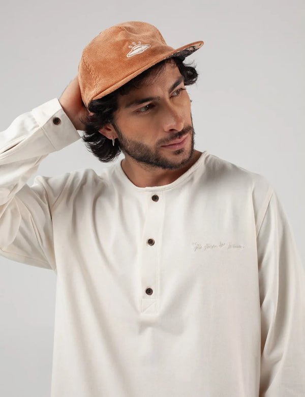 Sage Men's  Ecru Long Sleeve Sport Collar Shirt