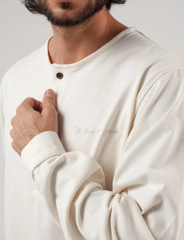 Sage Men's  Ecru Long Sleeve Sport Collar Shirt