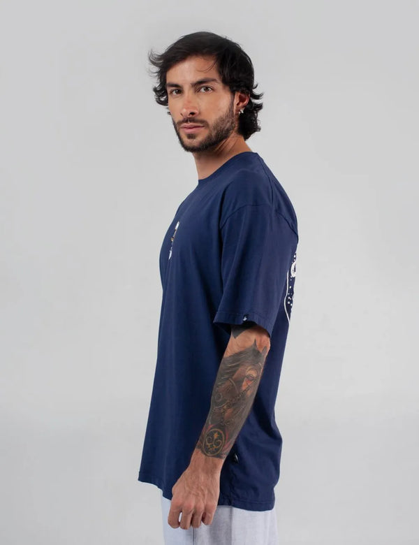 Canto a la luna Oversize Men Blue Navy T-shirt
