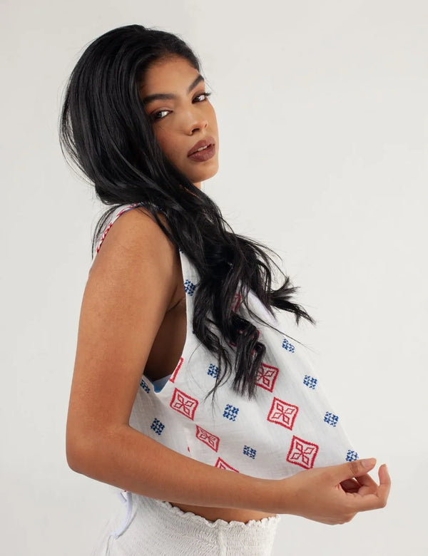 Grecia V-Neck Vest White+Blue+Red Women