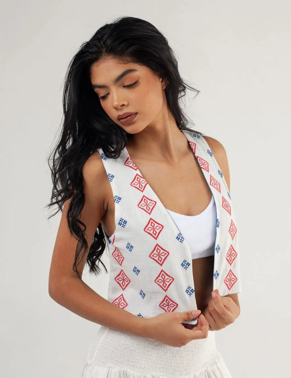 Grecia V-Neck Vest White+Blue+Red Women