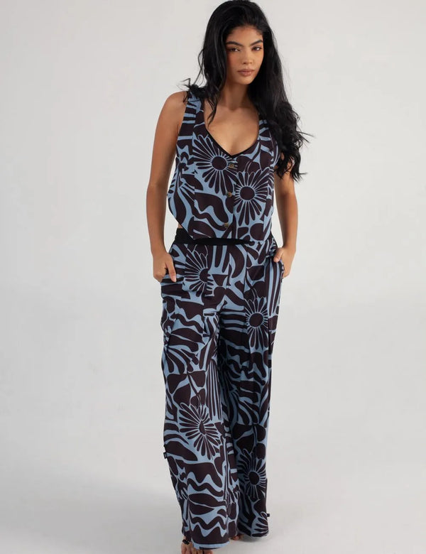 V-neck Vest Set Stamp blue + black for Women