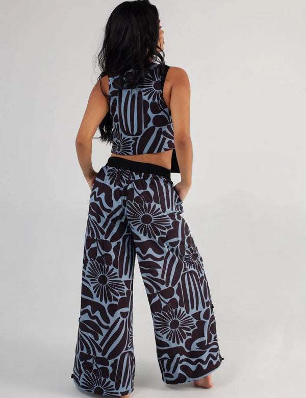 V-neck Vest Set Stamp blue + black for Women