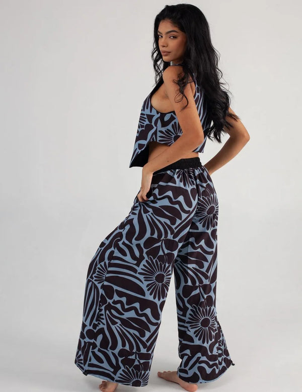 V-neck Vest Set Stamp blue + black for Women