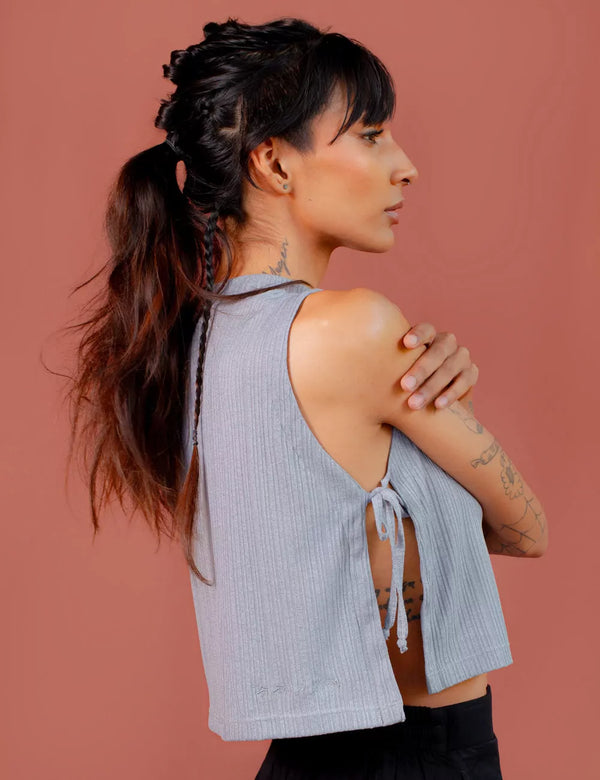 Gray Geo Side Opening Crop Top for Women