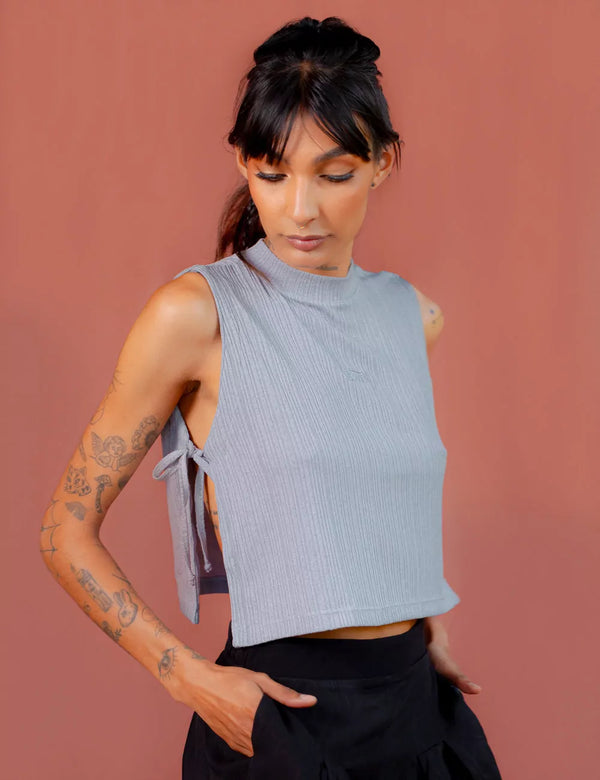 Gray Geo Side Opening Crop Top for Women