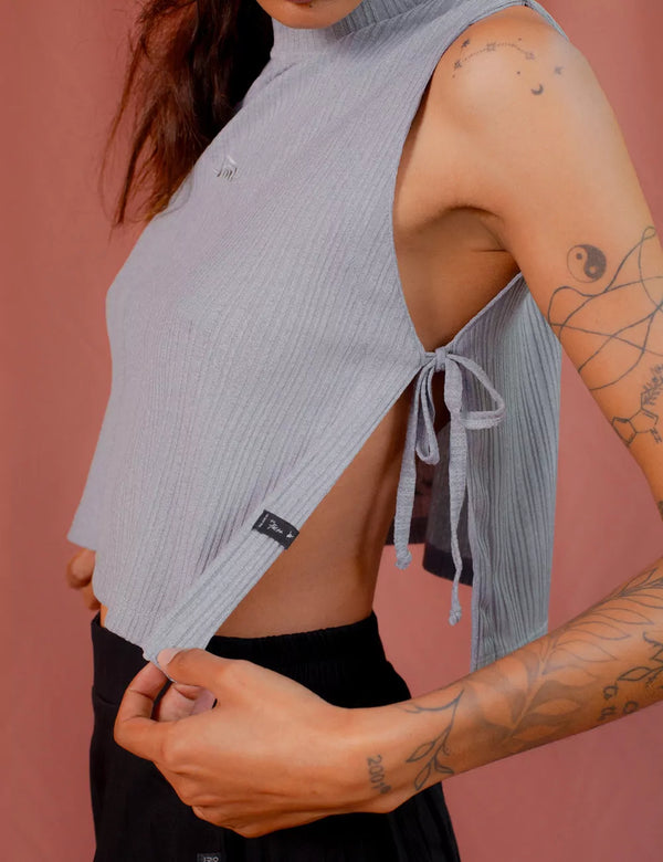 Gray Geo Side Opening Crop Top for Women