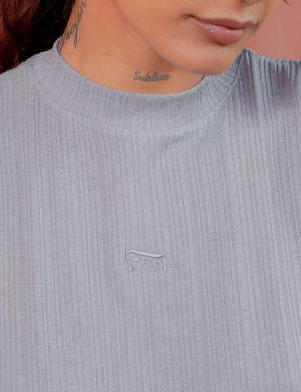 Gray Geo Side Opening Crop Top for Women