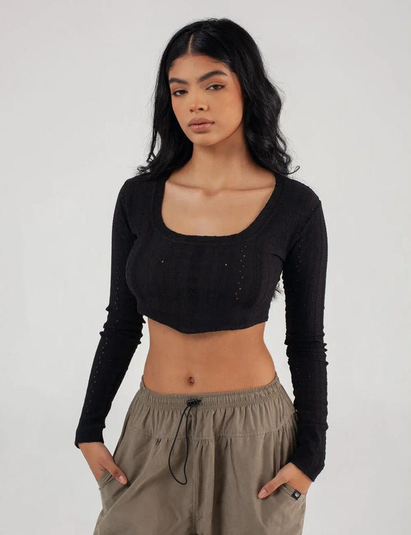 Net black Crop Top Long Women´s Sleeve