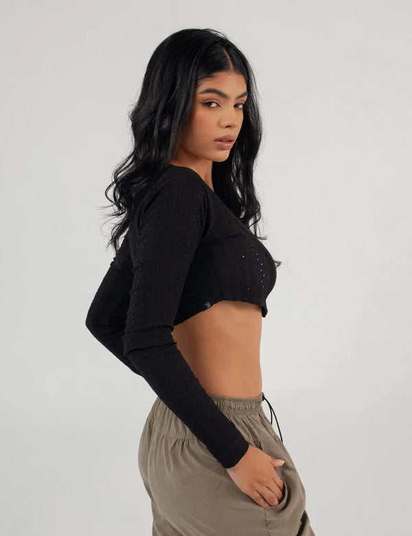 Net black Crop Top Long Women´s Sleeve