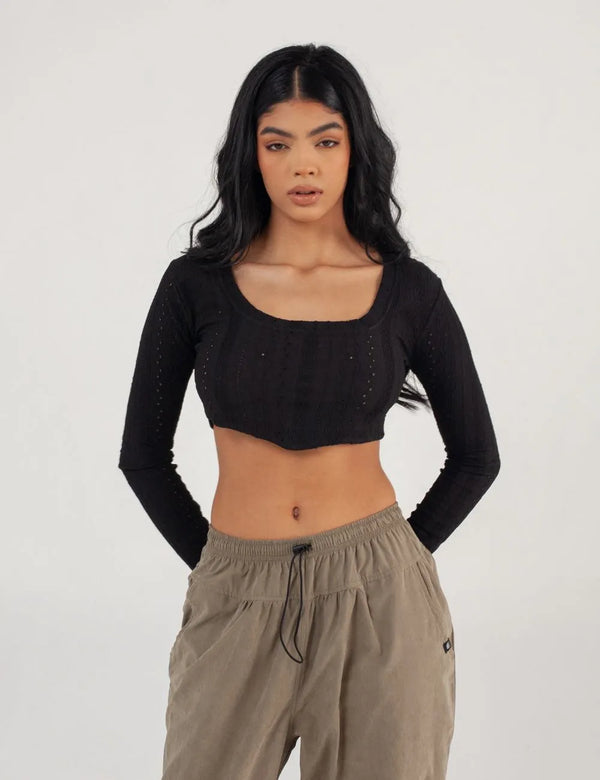 Net black Crop Top Long Women´s Sleeve