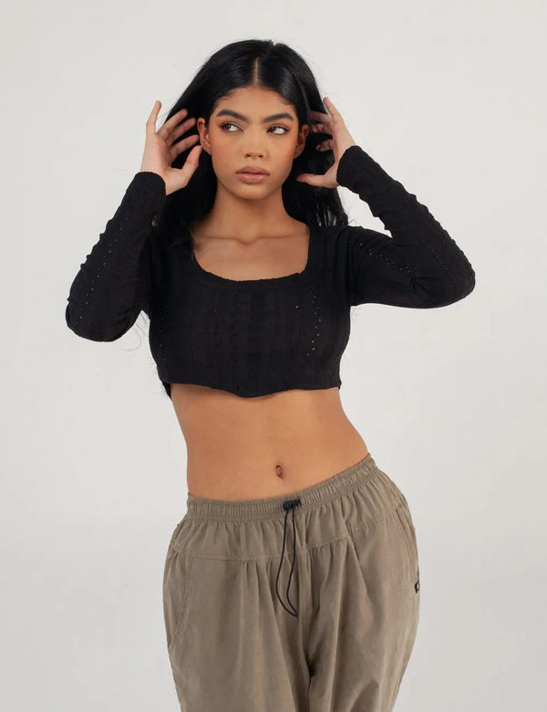 Net black Crop Top Long Women´s Sleeve