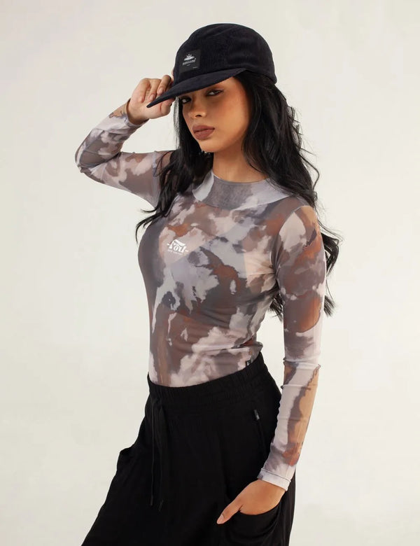 Butterfly Long Sleeve Mesh Military Green Women´s Crop Top