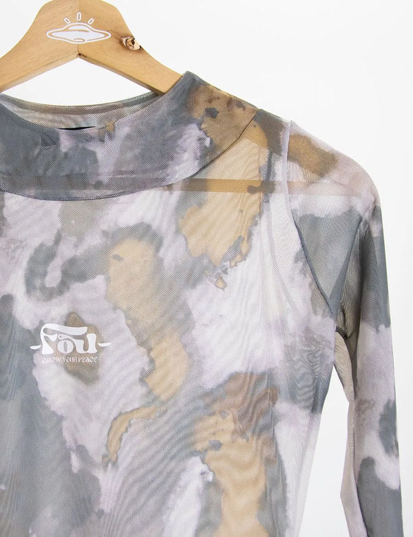 Butterfly Long Sleeve Mesh Military Green Women´s Crop Top