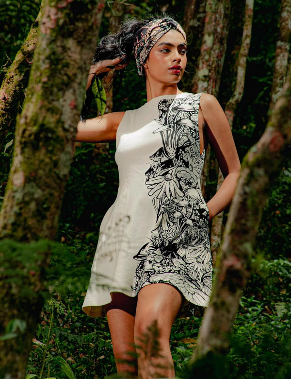 Flora High Neck off white Womens Short Dress