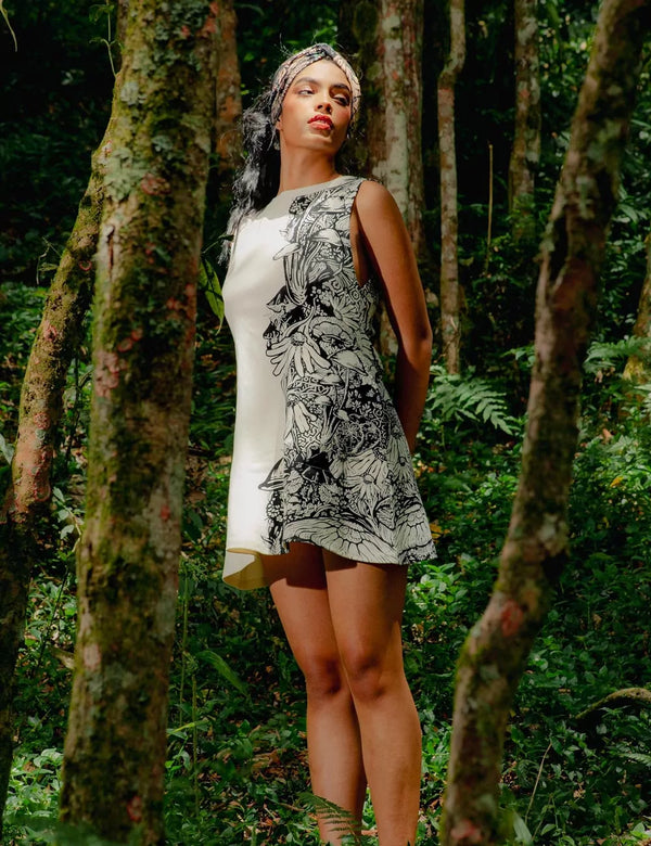 Flora High Neck off white Womens Short Dress