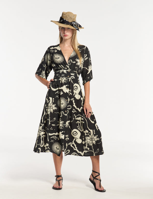 Savia Semi-Fitted Dress Black + Ecru Women