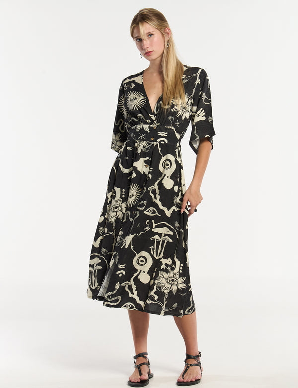 Savia Semi-Fitted Dress Black + Ecru Women